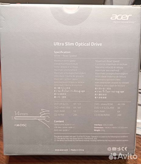 Acer Slim Portable DVD Writer A0D610 GPN70N 14mm