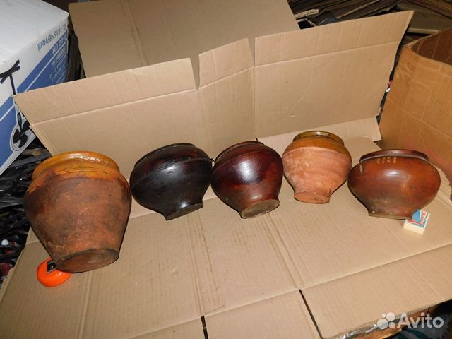5 старинных.керамических горшков ри.в интерьер