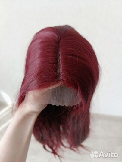 Парик lace front красный + чёлка и 2 пучка
