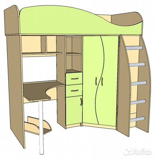 Кровать-чердак со столом и шкафом