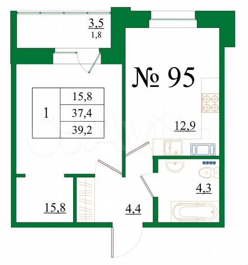 1-к. квартира, 39,2 м², 5/8 эт.