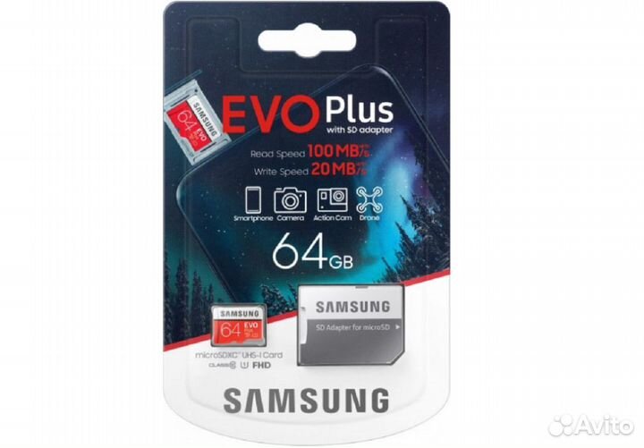 Карта памяти Samsung Evo Plus 64 гб новая