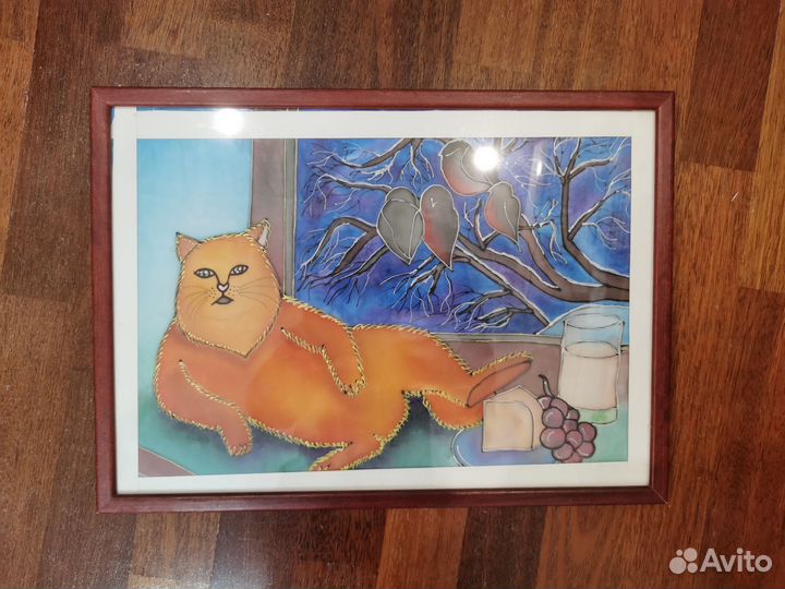 Картина толстый рыжий кот, батик