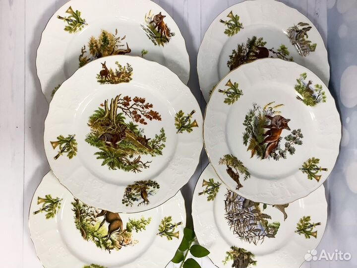 Набор тарелок «Охота» 25см. 6шт. фарфор. Чехия