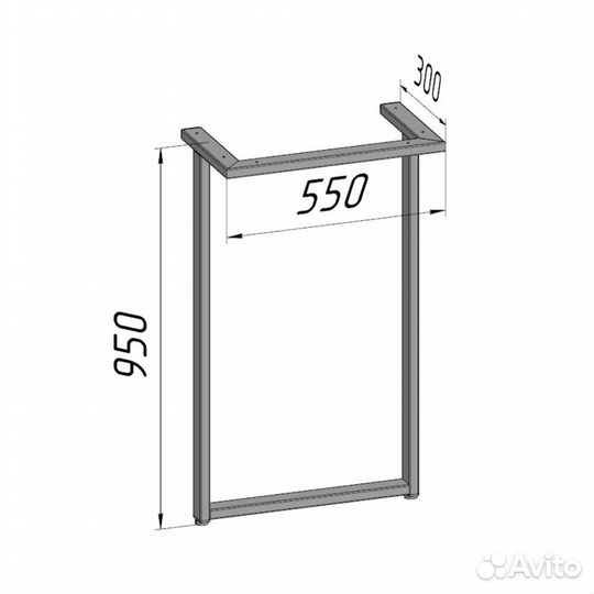 Подстолье устойчивое для стола 950 550 50х25 металлическое барное лофт с регулировкой высоты