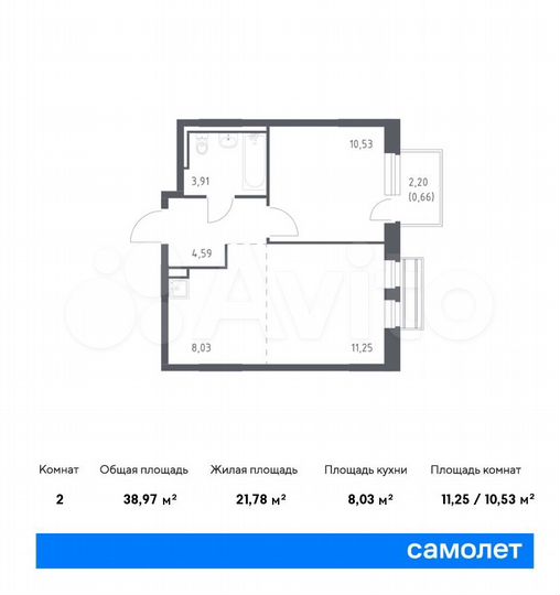 2-к. квартира, 39 м², 2/8 эт.