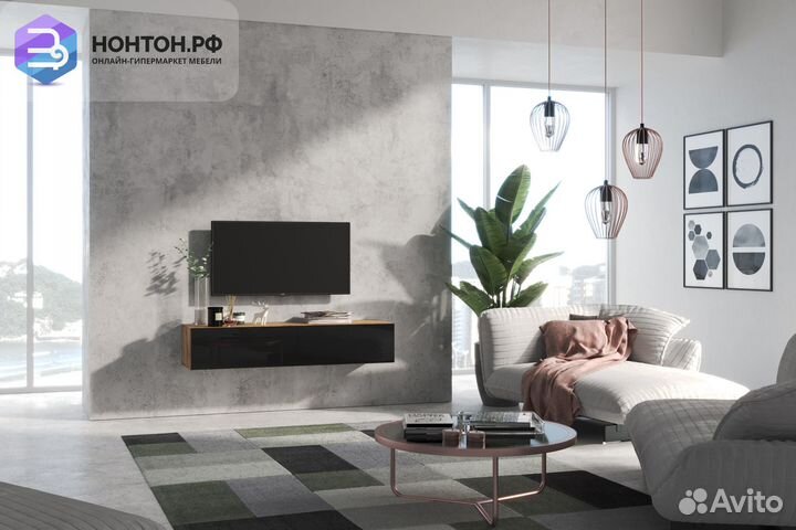 Тв-тумба somero дуб вотан / черный глянец