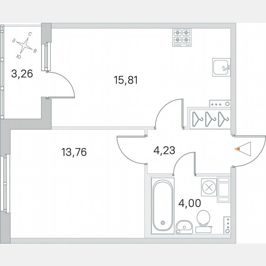 1-к. квартира, 39,4 м², 2/4 эт.