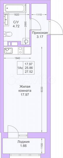 Квартира-студия, 27,5 м², 5/25 эт.