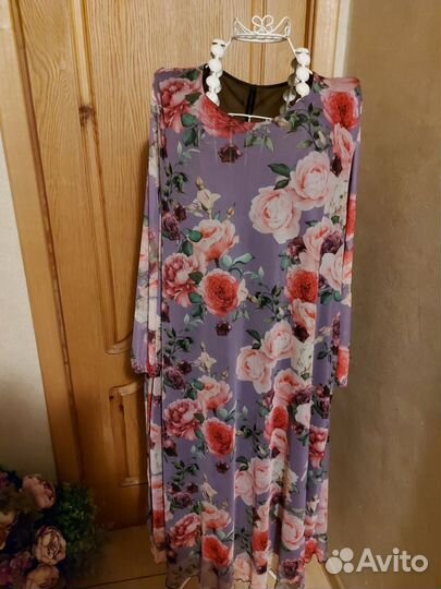 Платье 62/64р об/ гр 128см цветы