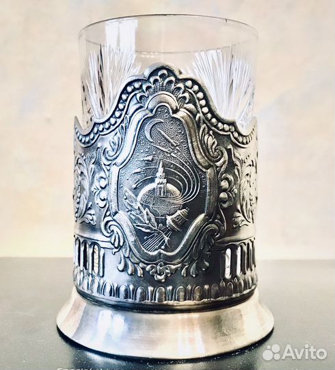 Подстаканник Космос мельхиор, стакан хрусталь