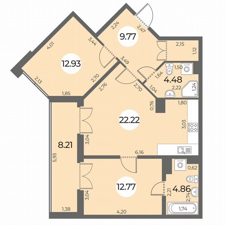 2-к. квартира, 71 м², 8/24 эт.