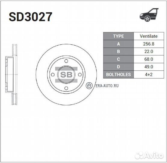 Sangsin brake SD3027 Диск тормозной передний