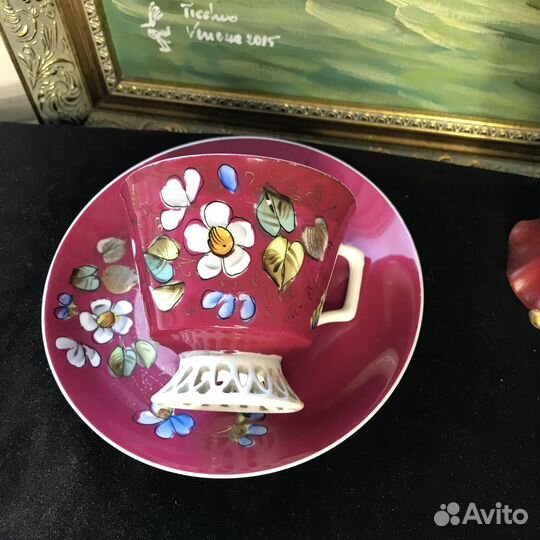 Чайная пара на греческой ножке Кузнецов фарфор