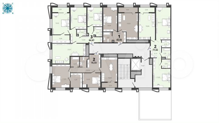 3-к. квартира, 94,7 м², 3/19 эт.