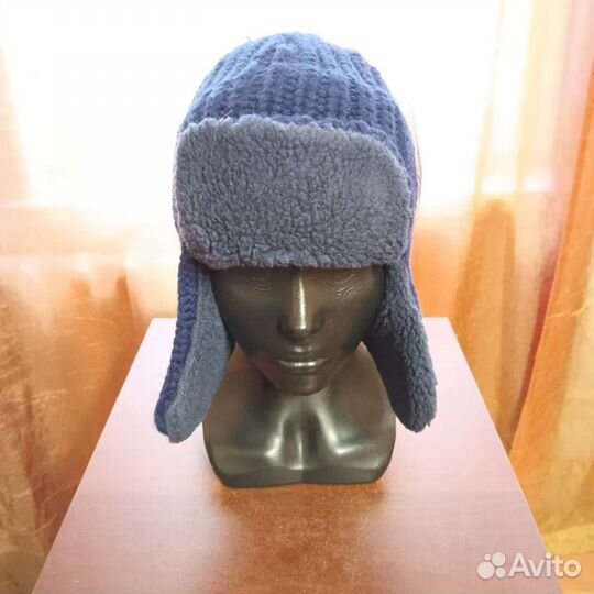 Ушанка вязанная утепленная