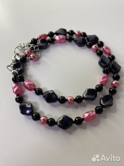 Розовые бусы пластик 47 см