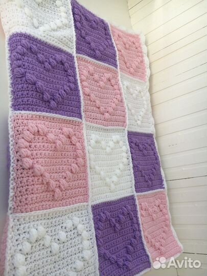 Плед вязаный Сердечки