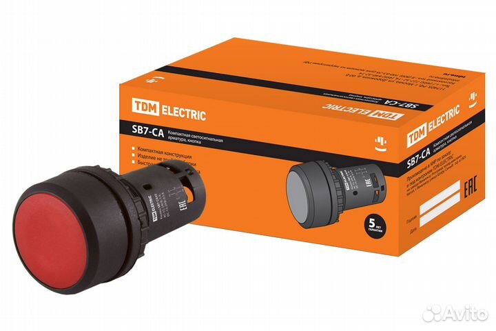 Кнопка плоская SB7-сa43 красная. без фиксации. 2но