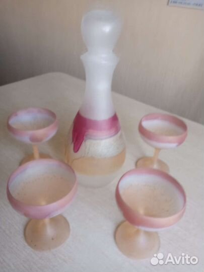 Штоф стеклянный ручная роспись и бокалы