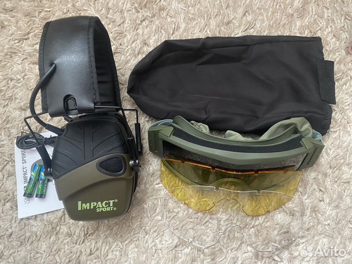 Активные наушники для стрельбы+ очки тактические