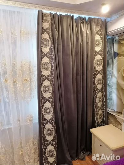 Ткань бархат для штор с вышивкой и жемчугом