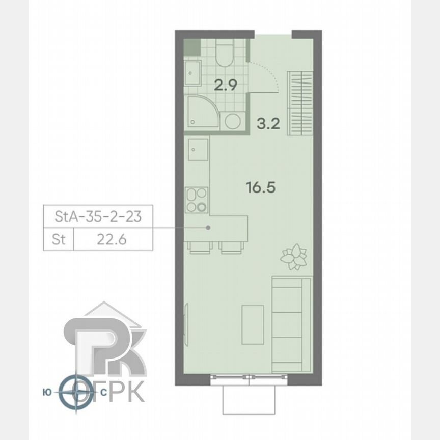 Квартира-студия, 22,6 м², 5/23 эт.
