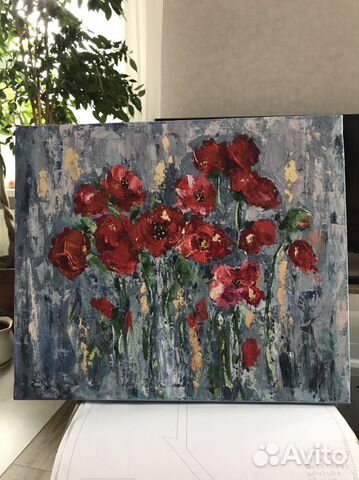 «Цветы маки букет на картине» 30х40 Картина акрил