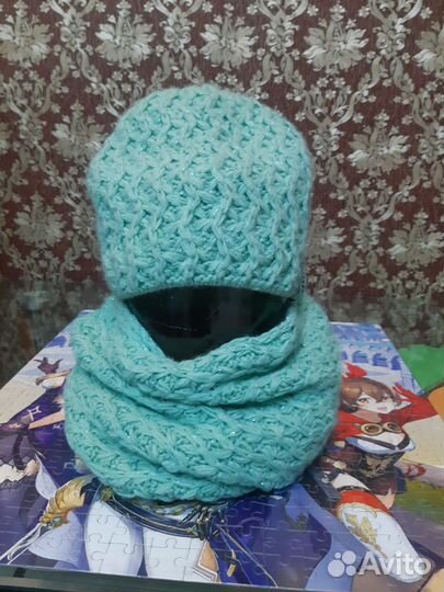 Шапка с шарфом женская зимняя