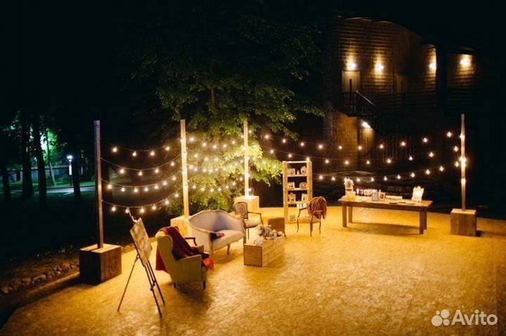Аренда лампочек гирлянды на свадьбу праздник декор
