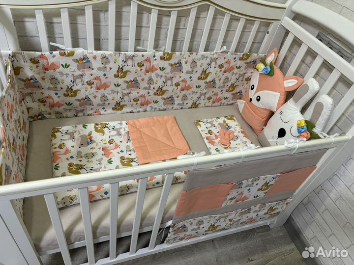 Комплект в кроватку бортики одеяло простынь карман