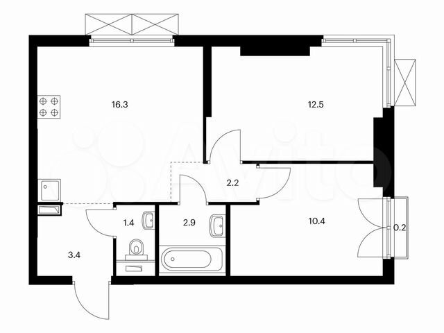2-к. квартира, 49,3 м², 8/33 эт.