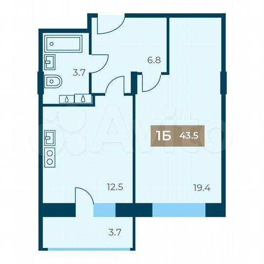 1-к. квартира, 43,5 м², 5/12 эт.