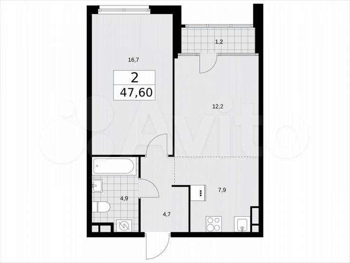 2-к. квартира, 47,6 м², 16/16 эт.