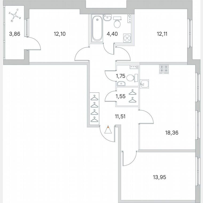 3-к. квартира, 77,7 м², 1/4 эт.