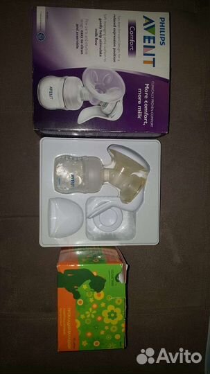 Молокоотсос Авент ручной и вкладыши для груди