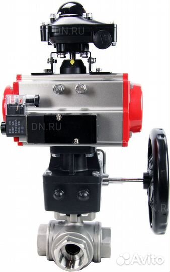 Кран шаровой DN.ru BV3232P(4pc) -SP-3WL-T-ISO-H Ду32 Ру63 стандартнопроходной трехходовой L-тип, нер