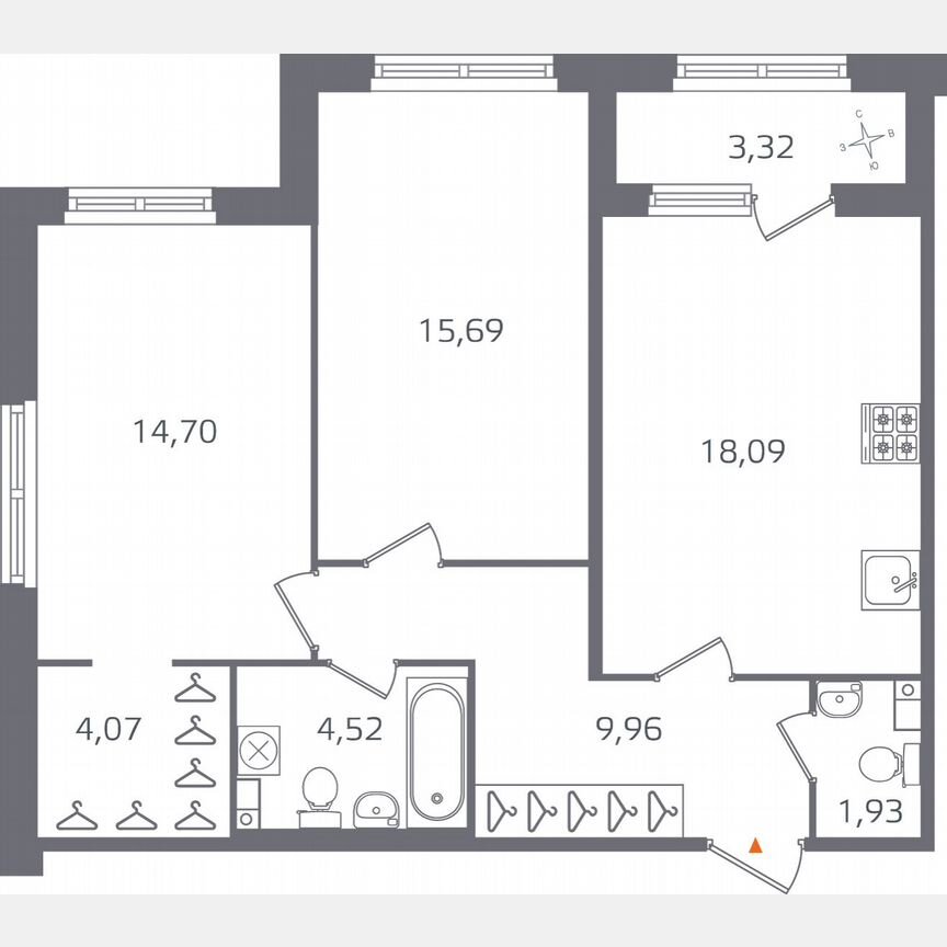 2-к. квартира, 70,6 м², 3/17 эт.