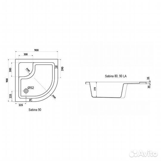 Душевой поддон Ravak sabina-90 LA белый