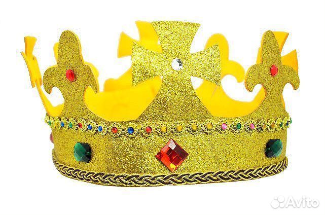 Корона Царь с блесками, золотая с камнями, полиэст