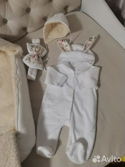 Зимний конверт в коляску овчина, шапка, комбинезон