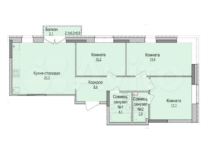 3-к. квартира, 71 м², 8/17 эт.