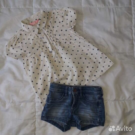 Джинсовые шорты h&m, блузки р.110