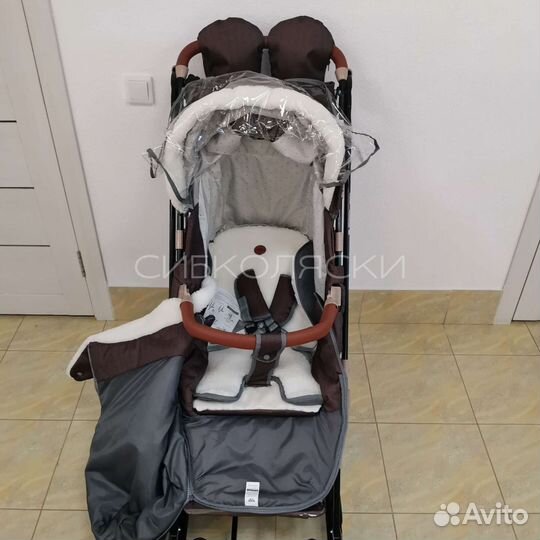 Коляска санки Ника 7-8К коричневый в ёлочку