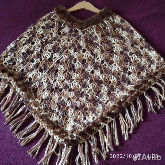 Шикарное детское Пончо ручной работы с норкой