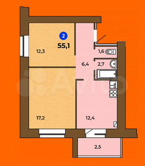 2-к. квартира, 55,3 м², 1/9 эт.