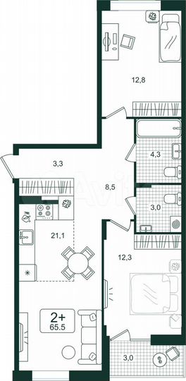 2-к. квартира, 65,6 м², 2/8 эт.