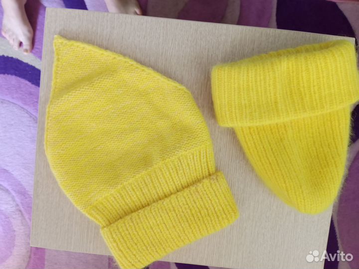 Шапка вязаная из ангорки пуха норки нов с манишкой