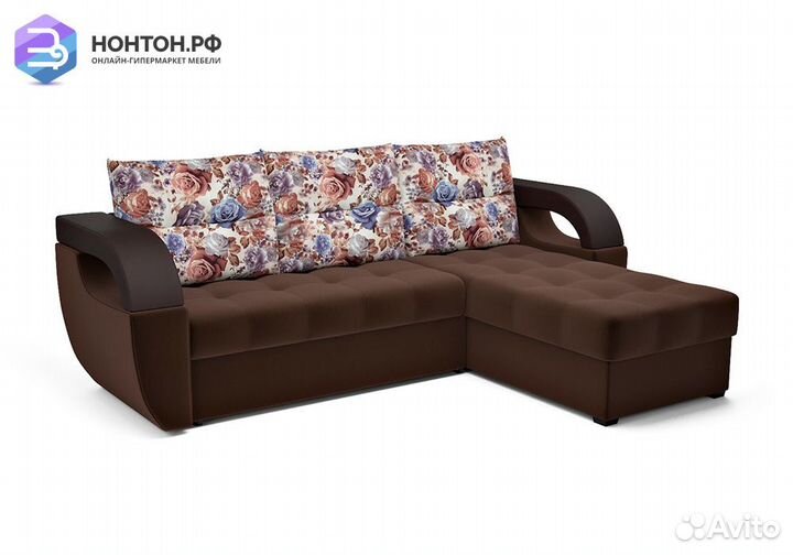 Угловой диван дельфин Мартин микровелюр коричневый