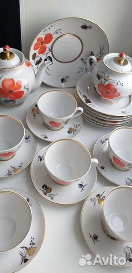 Сервиз чайный Алый цветок 6/21, фарфор лфз